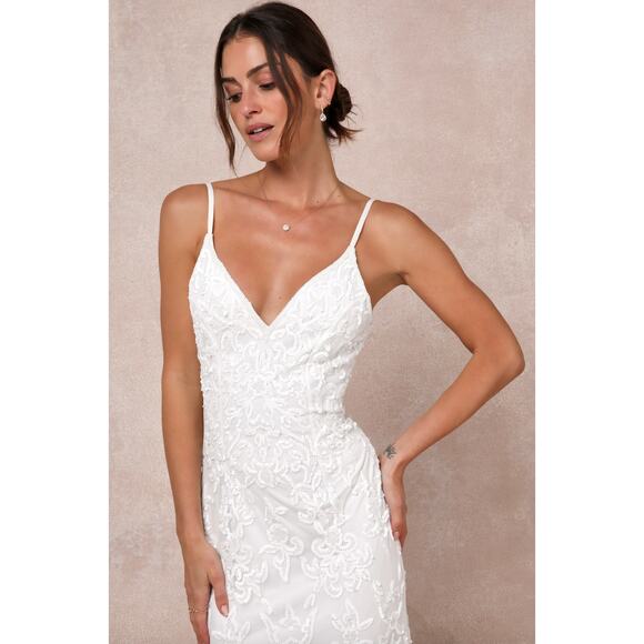 Lulus Everlasting Passion White Sequin Beaded Backless Maxi Dress Wedding S NWT - Picture 4 of 15